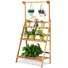 Load image into Gallery viewer, 3 Tiers Bamboo Hanging Folding Plant Shelf Stand