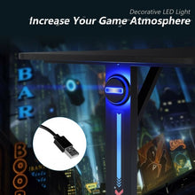 Load image into Gallery viewer, Home Office PC Computer Gaming Desk with LED Lignt and Gaming Handle Rack-Black