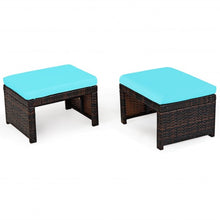 Load image into Gallery viewer, 2 Pieces Cushioned Patio Rattan Ottoman Foot Rest-Turquoise