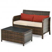 Load image into Gallery viewer, 2Pcs Cushioned Patio Rattan Furniture Set