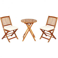 Load image into Gallery viewer, 3PCS Patio Folding Wooden Bistro Set Cushioned Chair -White