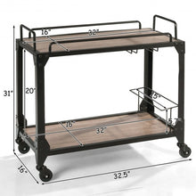 Load image into Gallery viewer, 2 Tier Wood Kitchen Island Rolling Bar Serving Cart
