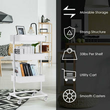 Load image into Gallery viewer, 3-Tier Metal Rolling Storage Cart Mobile Organizer with Adjustable Shelves-White