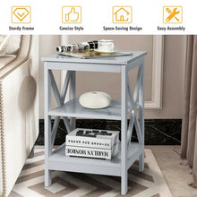 Load image into Gallery viewer, 3-Tier Nightstand End Table with X Design Storage -Gray