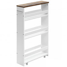 Load image into Gallery viewer, 4 Tier Rolling Slim Storage Kitchen Organizer Cart with Handle-White