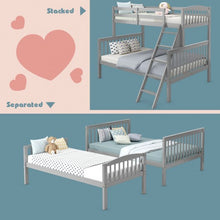 Load image into Gallery viewer, Twin over Full Bunk Bed Rubber Wood Convertible with Ladder Guardrail-Gray