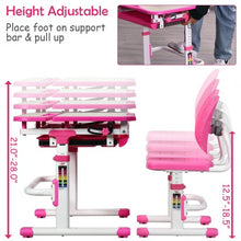 Load image into Gallery viewer, Height Adjustable Kids Study Desk and Chair Set-Pink
