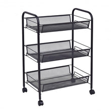 Load image into Gallery viewer, Black/Gray 3 Tier Storage Rack Trolley Cart-Black