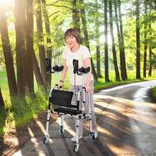 Load image into Gallery viewer, Folding Auxiliary Walker Rollator with Brakes Flip-Up Seat Bag Multifunction-Silver