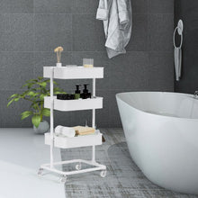 Load image into Gallery viewer, 3-Tier Metal Rolling Storage Cart Mobile Organizer with Adjustable Shelves-White