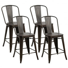 Load image into Gallery viewer, Set of 4 Rustic Metal Wood Bar Chairs with Seat-Gun