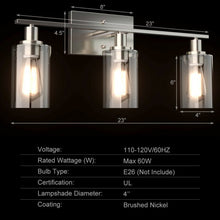 Load image into Gallery viewer, 3-Light Modern Bathroom Wall Sconce with Clear Glass Shade-Silver