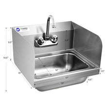 Load image into Gallery viewer, Stainless Steel Sink NSF Wall Mount Hand Washing Sink w/ Faucet and Side Splash