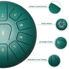 Load image into Gallery viewer, 10" High Carbon 11 Notes Steel Tongue Drum with Drum Hammer-Green