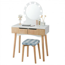 Load image into Gallery viewer, Dressing Table with Large Round Mirror and 8 Light Bulbs for Bedroom-Natural
