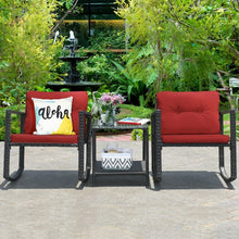 Load image into Gallery viewer, 3 Pcs Patio Rattan Set Rocking Chair Cushioned Sofa Garden Furniture-Red