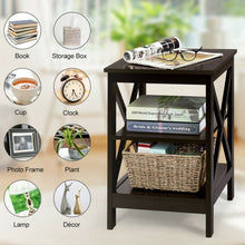 Load image into Gallery viewer, 3-Tier Nightstand End Table with X Design Storage -Espresso