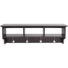 Load image into Gallery viewer, Wall Mount Cubby Organizer Hooks Entryway Storage Shelf-Brown