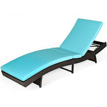 Load image into Gallery viewer, Patio Folding Adjustable Rattan Chaise Lounge Chair with Cushion-Turquoise