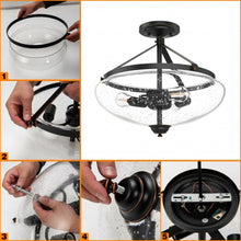 Load image into Gallery viewer, 3-Light Semi Flush Industrial Seeded Glass Mount Ceiling Lamp