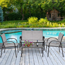 Load image into Gallery viewer, 4 pcs Patio Furniture Set with Glass Top Coffee Table-Gray