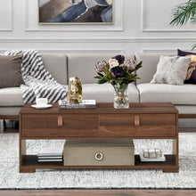 Load image into Gallery viewer, Wood Cocktail Coffee Table with 2 Drawers and Open Storage Shelf-Walnut