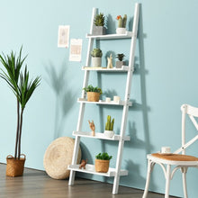 Load image into Gallery viewer, 5-Tier Wall-leaning Ladder Shelf Display Rack for Plants and Books-White