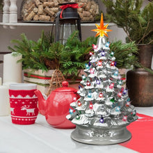 Load image into Gallery viewer, 15" Pre-Lit Hand-Painted Ceramic Christmas Tree-Silver