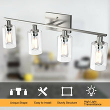 Load image into Gallery viewer, 4-Light Wall Sconce with Clear Glass Shade-Sliver