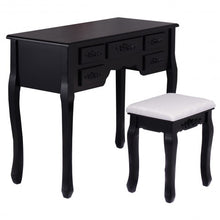 Load image into Gallery viewer, Black/White Vanity Makeup Dressing Table w/ Tri Folding Mirror + 7 Drawers-Black