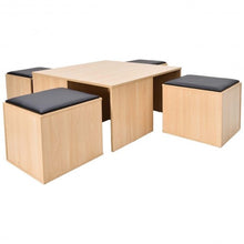 Load image into Gallery viewer, 5 pcs Wood Living Room Table Set with 4 Storage Ottoman Stool