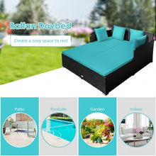 Load image into Gallery viewer, Outdoor Patio Rattan Daybed Thick Pillows Cushioned Sofa Furniture-Turquoise