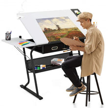 Load image into Gallery viewer, Adjustable Drafting Table Drawing Desk w/ Drop Leaf & Drawers