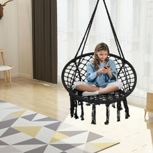 Load image into Gallery viewer, Hanging Macrame Hammock Chair with Handwoven Cotton Backrest-Black