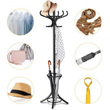 Load image into Gallery viewer, Wood Standing Hat Coat Rack with Umbrella Stand-Black
