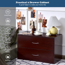 Load image into Gallery viewer, 2-Drawer Dresser Horiztonal Organizer End Table Nightstand with Handle Wood-Brown