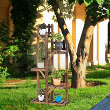 Load image into Gallery viewer, 5-Tier Flower Rack Wood Plant Stand 6 Pots Display Shelf