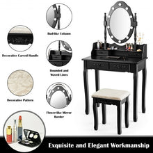 Load image into Gallery viewer, Makeup Vanity Dressing Table Set with Dimmable Bulbs Cushioned Stool-Black