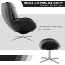 Load image into Gallery viewer, Swivel Top Grain Leather Lounge Armchair Rocking Chair with Ottoman-Black