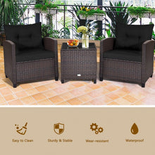Load image into Gallery viewer, 3 Pcs Patio Rattan Furniture Set Cushioned Conversation Set Coffee Table -Black