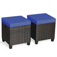 Load image into Gallery viewer, 2PCS Patio Rattan Ottoman Cushioned Seat-Navy