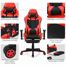 Load image into Gallery viewer, PU Leather Gaming Chair with USB Massage Lumbar Pillow and Footrest-Red