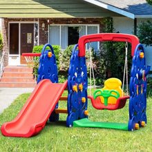Load image into Gallery viewer, 3 in 1 Junior Children Climber Slide Swing Seat Basketball Hoop