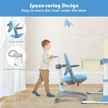 Load image into Gallery viewer, Kids Adjustable Height Depth Study Desk Chair with Sit-Brake Casters-Blue