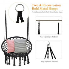 Load image into Gallery viewer, Hanging Macrame Hammock Chair with Handwoven Cotton Backrest-Black