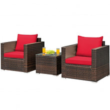 Load image into Gallery viewer, 3 Pcs Patio Conversation Rattan Furniture Set with Cushion-Red