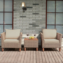 Load image into Gallery viewer, 3 Pcs Outdoor Patio Rattan Furniture Set Wooden Table Top Cushioned Sofa