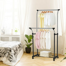 Load image into Gallery viewer, Double Rail Adjustable Clothing Garment Rack with Wheels