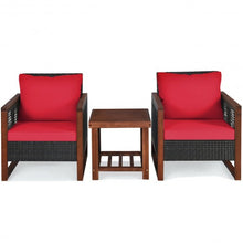 Load image into Gallery viewer, 3 Pcs Patio Wicker Furniture Sofa Set with Wooden Frame and Cushion-Red