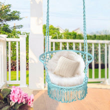 Load image into Gallery viewer, Hanging Hammock Chair Macrame Swing Hand Woven Cotton Backrest-Turquoise